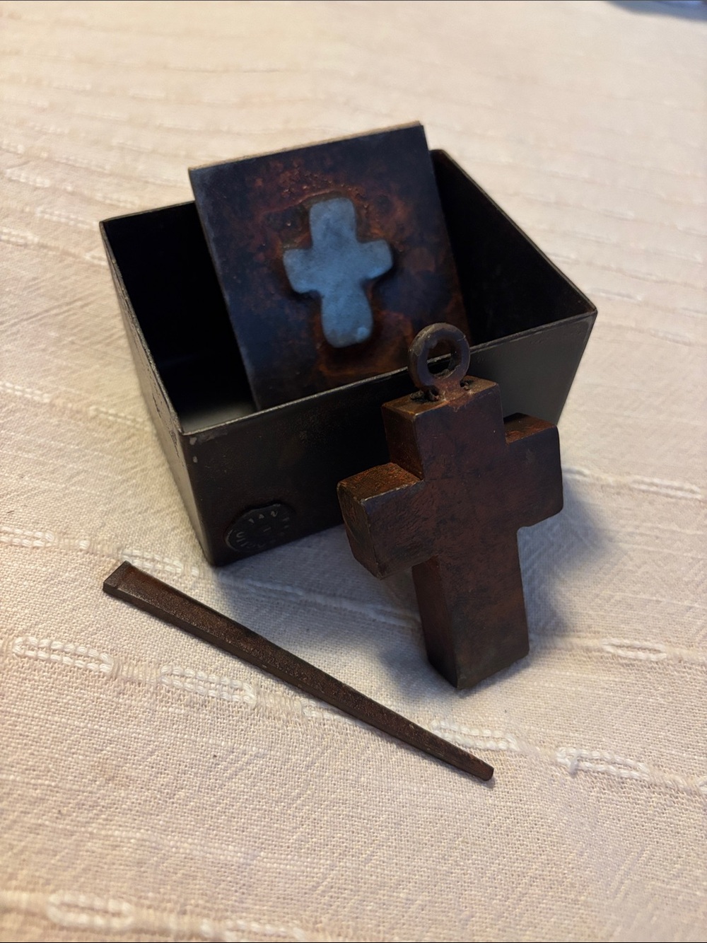 Jan Barboglio Hand-Wrought Iron House Blessing Cross & Trinket Box Set-Complete